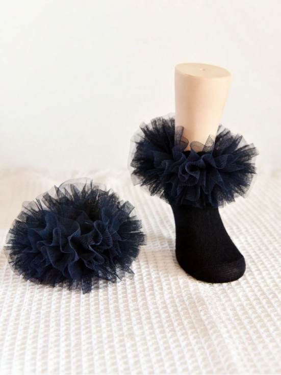 черни балетни чорапи, чорапи с тюл, елегантни детски чорапи, стилни чорапи за момичета, чорапи за специални случаи, чорапи с памук и еластан, модни чорапи за деца