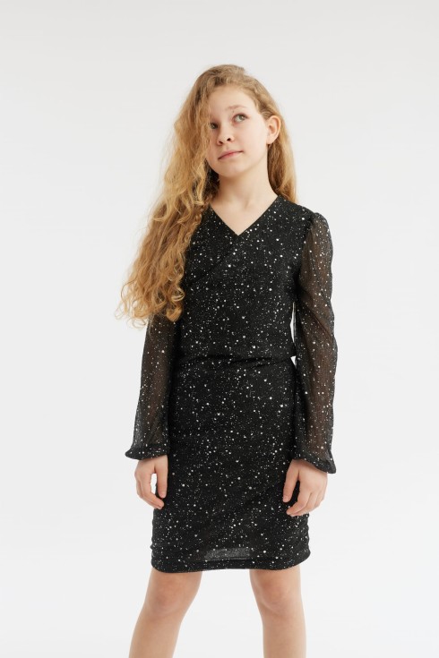 Елегантна рокля за момичета, Рокля "Ноеми", рокли със сребърни точки, удобство при носене, уникален дизайн