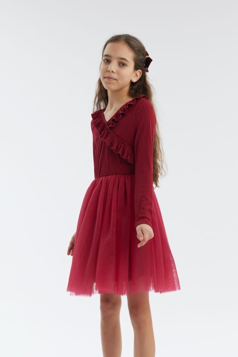 бордова рокля, рокля за момичета, елегантна детска рокля, рокля за специални поводи, дизайнерска детска рокля, рокля Мика, официална рокля за момичета, вечерна рокля за деца