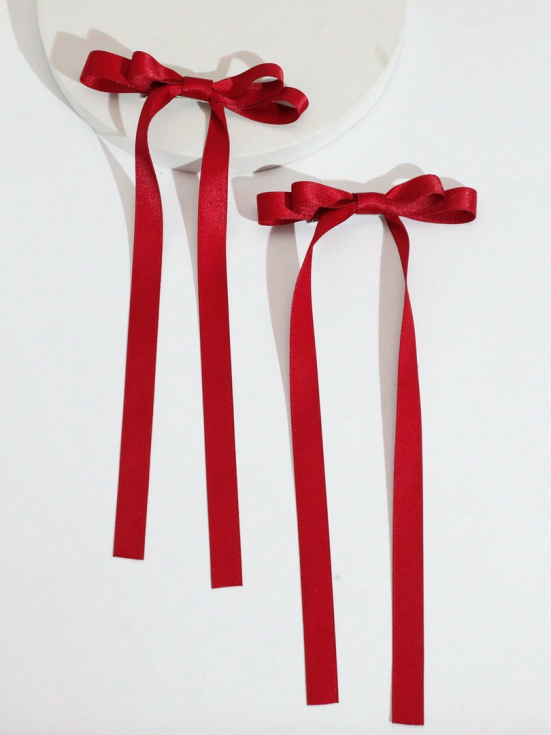 фиби за коса, червени фиби, детски фиби, фиби с панделка, елегантни фиби, аксесоари за коса за момичета, сатенени фиби