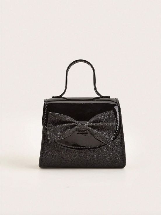 елегантна чанта за момиче, черна чанта с панделка, детска чанта за тържества, модни аксесоари за деца, чанта за специални поводи, подарък за момиче
