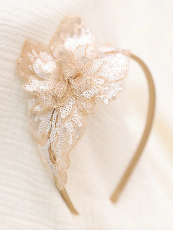 лента за коса, златни пайети, аксесоар за момичета, празнични аксесоари, лента за сватба, детска лента за коса, лента за коса с цветя