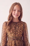 Рокля Холи с леопардов принт – обло деколте и набран колан на талията, кадър отпред